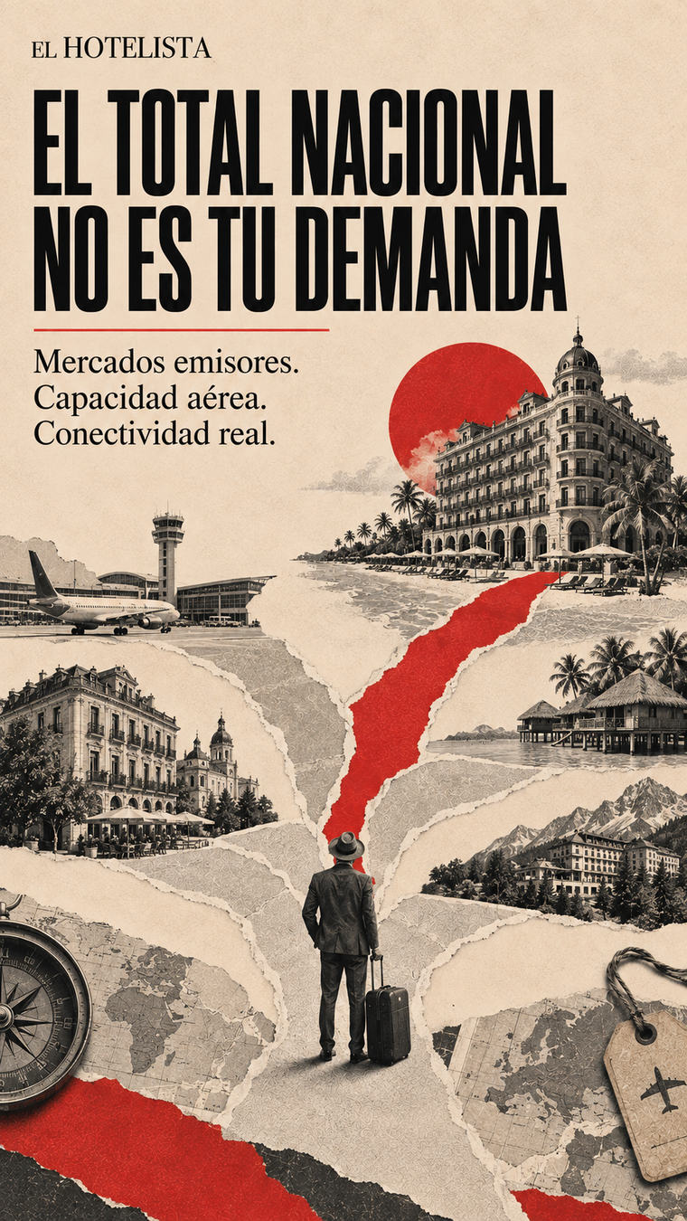 Viajero frente a diferentes rutas y destinos, con el mensaje: El total nacional no es tu demanda.